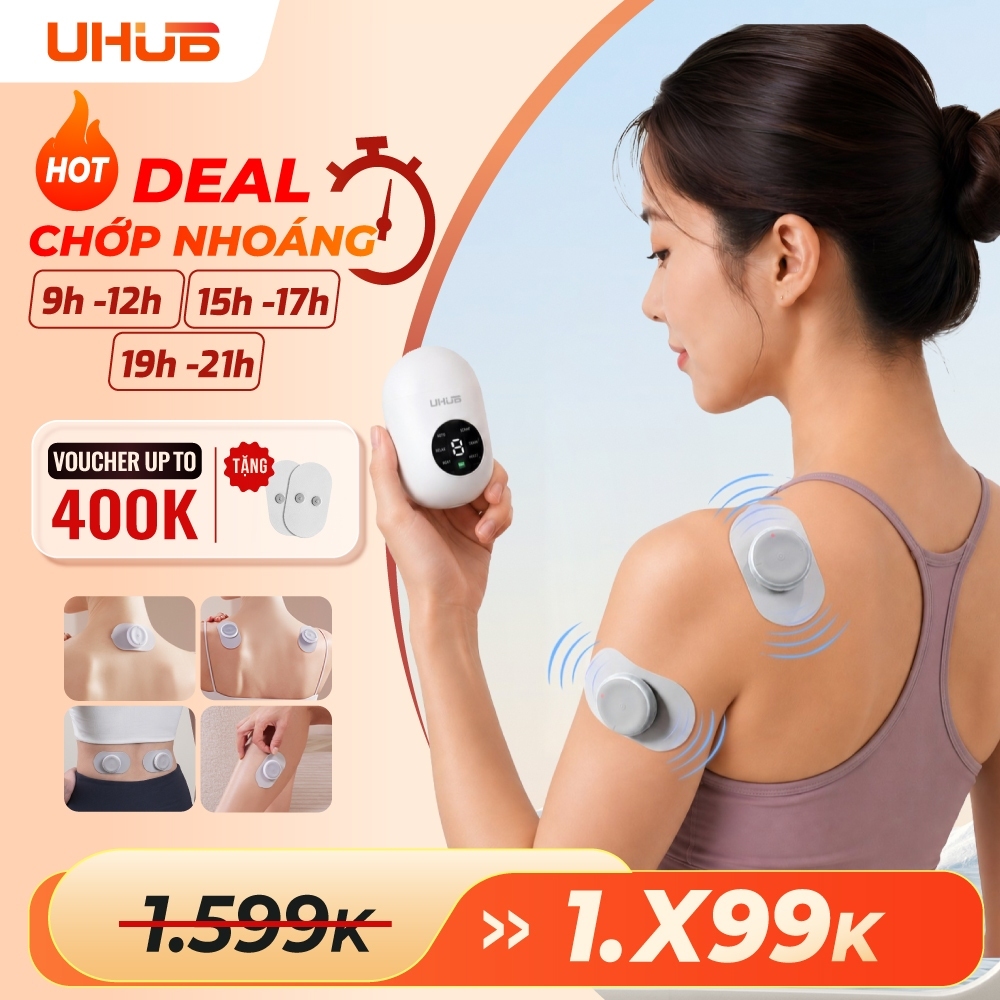 Máy massage xung điện mini UHUB M1 AIR kết hợp TENS và EMS, bản nâng cấp, mát xa cơ bắp, 6 chế độ, nhỏ gọn, linh hoạt