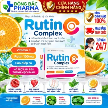 RUTIN C COMPLEX HỖ TRỢ LÀM BỀN THÀNH MẠCH MÁU, HẠN CHẾ SUY GIÃN TĨNH MẠCH DO THÀNH MẠCH KÉM HỘP 30 VIÊN