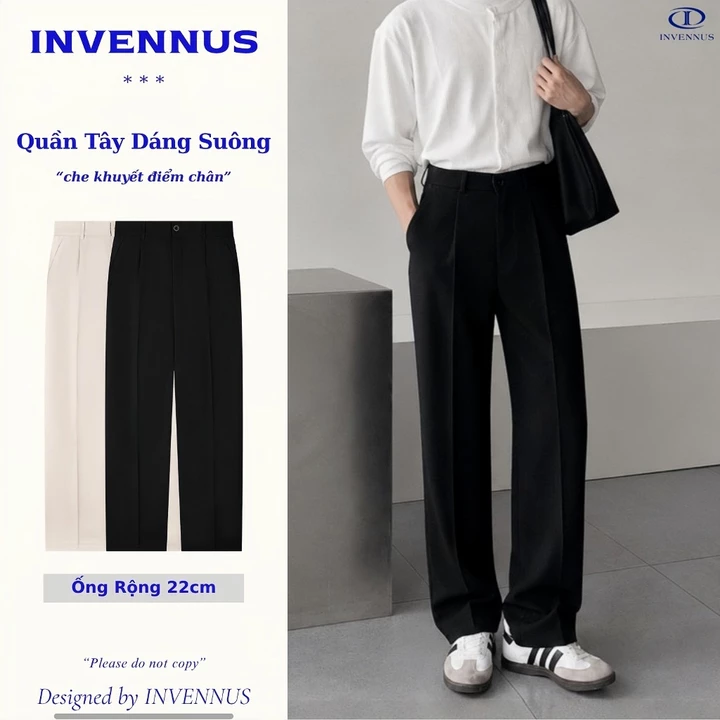 Quần tây nam ống suông INVENNUS cạp cao, quần âu nam form suông vải tuyết hàn tôn dáng [302]