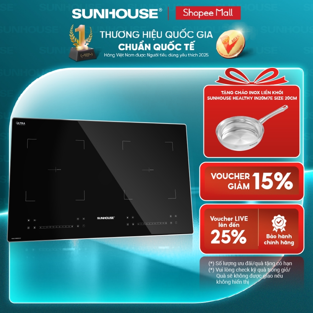 Bếp đôi điện từ Sunhouse SHB82032-EC - Booster nấu nhanh - 9 chế độ - Tính năng slow cook