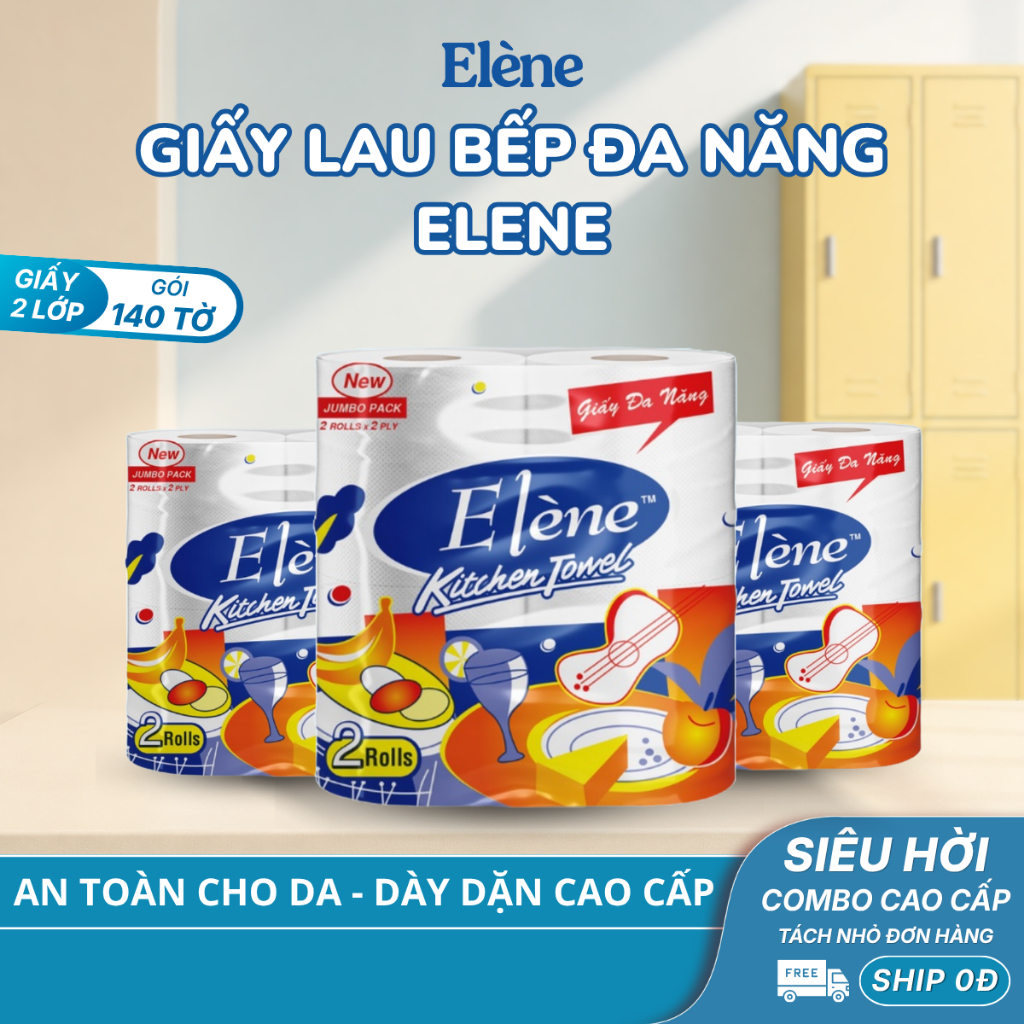 COMBO 2 CUỘN Giấy Lau Bếp Thấm Dầu Đa Năng Elene Tiện Lợi, Đa Năng, Tiết Kiệm - Túi 2 cuộn, 2 lớp, dài 30M