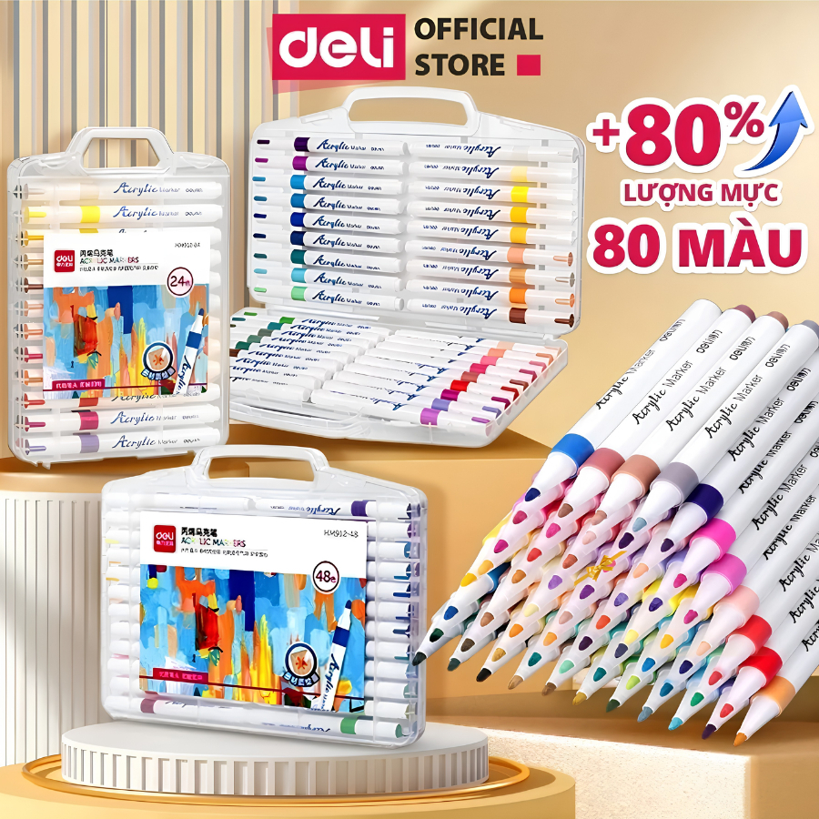 [🔥TRỢ GIÁ] Bút Sơn Màu Acrylic Markers Deli Hộp 12/24/36/64 Box Màu Acrylic Marker An Toàn Vẽ Trên Mọi Chất Liệ