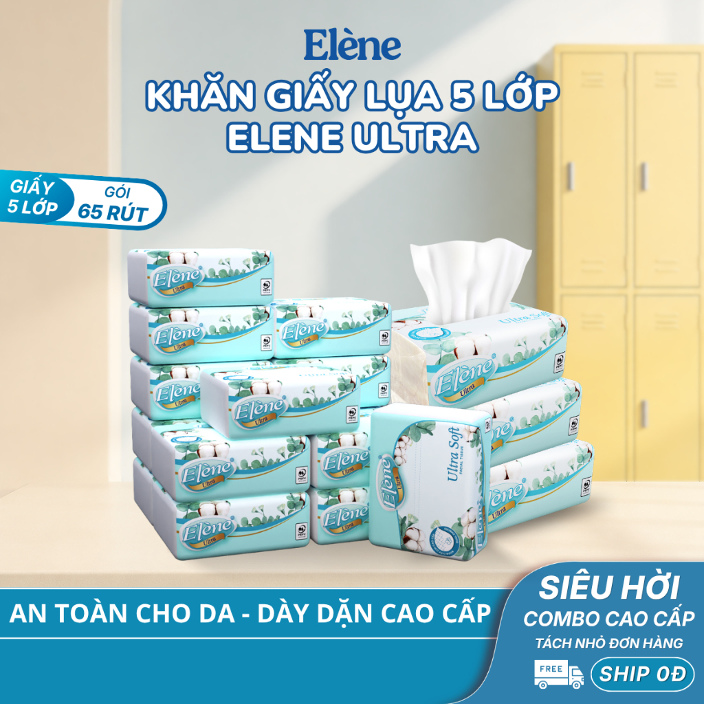COMBO 10/16/30 GÓI Khăn Giấy Lụa 5 Lớp Rút Elene Ultra Cao Cấp, Mềm Mịn, An Toàn
