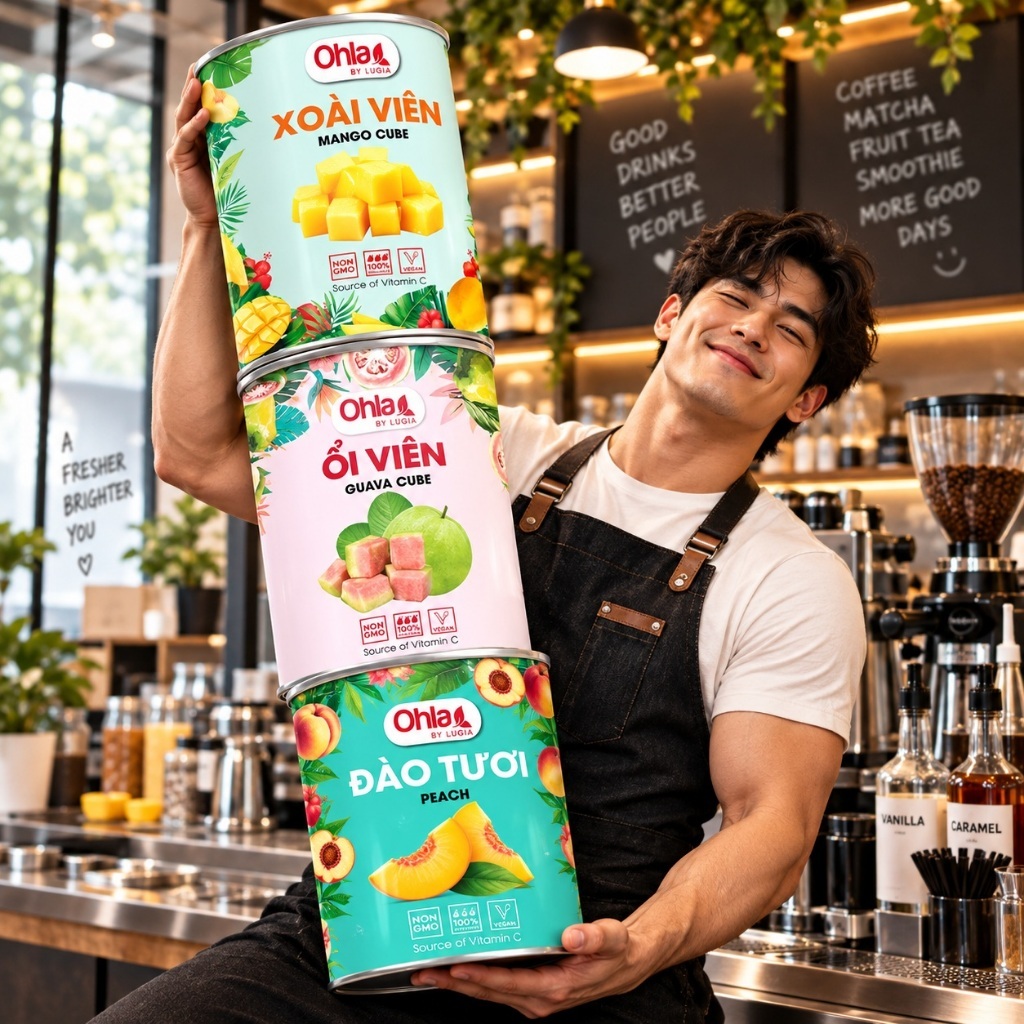 Trái Cây Đóng Lon Ohla 50% Trái Cây Tươi Nguyên Chất - Topping Trà Sữa, Trà Trái Cây, Nguyên Liệu Pha Chế