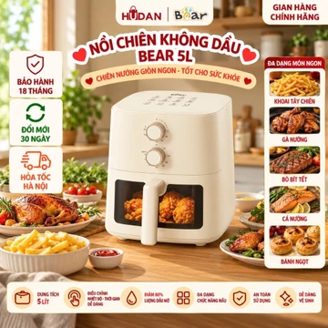 [Tặng khay lọc dầu] Nồi chiên không dầu BEAR 5L AF-5H15I52 Tiếng Việt Chiên Nướng Hơi Nước Chiên Nướng Không Dầu