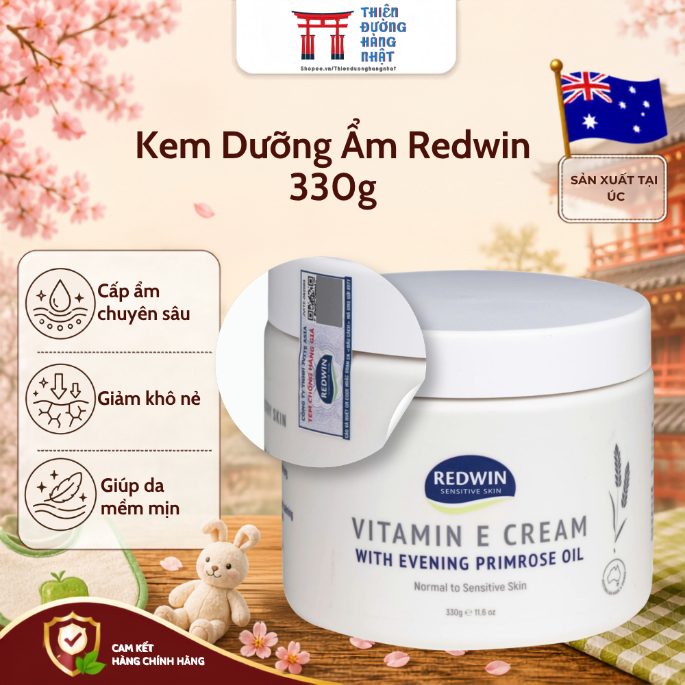 Kem dưỡng ẩm Vitamin E Redwin 330g Úc - Giúp Dưỡng Da Mặt Hết Khô, Nứt Nẻ, sáng da mềm mịn