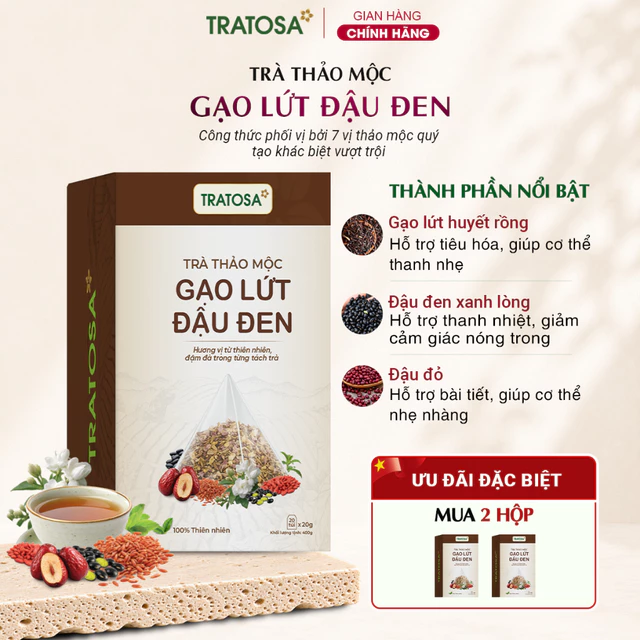 Trà gạo lứt đậu đen TRATOSA trà thảo mộc tốt cho người nóng trong, muốn detox cơ thể, tiêu hóa nhẹ nhàng từ thiên nhiên