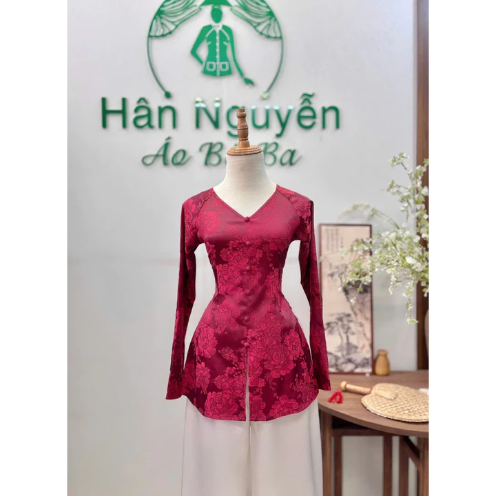 Hân Nguyễn Áo Bà Ba - B.a131 - Áo Bà Ba Gấm Tơ Phượng Hoàng Cổ Tim Dây Kéo ( Quần Lụa )