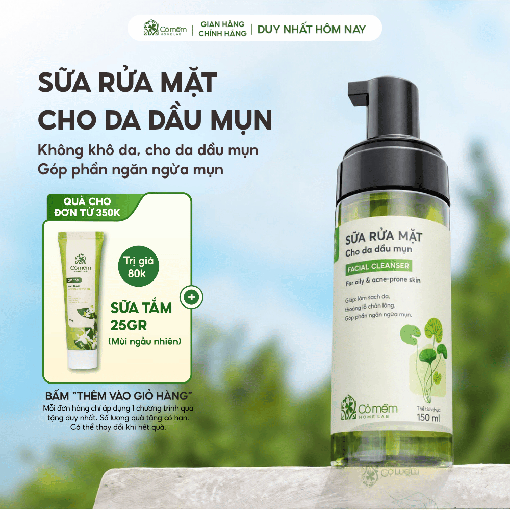 Sữa Rửa Mặt Tạo Bọt Mềm Mịn Làm Sạch Sâu Cho Da Mụn Da Dầu Nhạy Cảm Cỏ Mềm 150ml