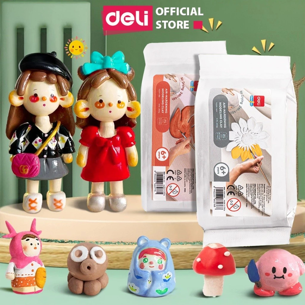 Đất Sét Tự Khô Deli Đất Sét Mỹ Thuật Túi 250/500gr An Toàn Không Mùi Làm Khuôn Nặn Hình Mẫu Sáng Tạo