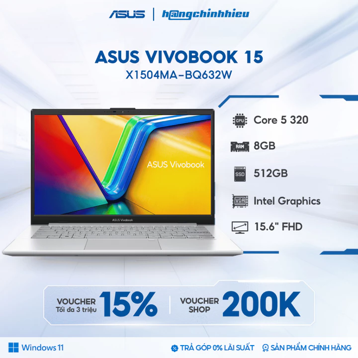 Laptop ASUS VivoBook 15 X1504MA-BQ632W (Core 5 320 | 8GB | 512GB | Intel Graphics | 15.6' FHD | Win 11)