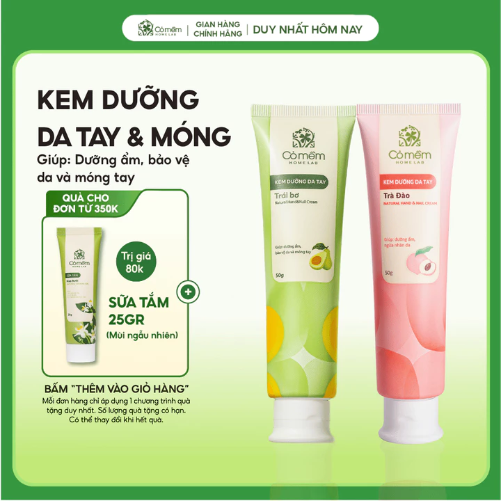 Kem Dưỡng Da Tay Và Móng Trà Đào Trái Bơ Dưỡng Ẩm Mềm Mịn Hand Cream Cỏ Mềm 50g