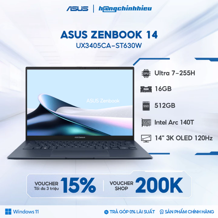 Laptop ASUS Zenbook 14 UX3405CA-ST630W (Ultra 7-255H | 16GB | 512GB | Intel Arc 140T | 14' 3K OLED 120Hz | Win 11)