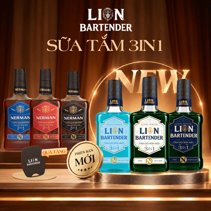Sữa tắm gội rửa mặt 3in1 Nerman Lion Bartender 330g
