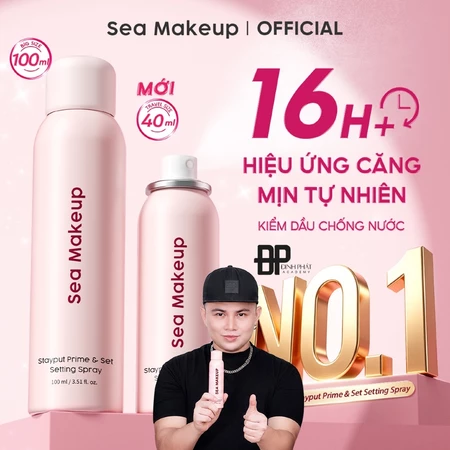 Xịt khoá nền Sea Makeup Stayput Prime & Set Setting Spray Hỗ trợ 16H+++ dưỡng ẩm lâu trôi và hiệu quả lì mịn 100ml