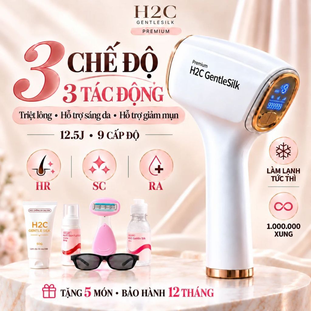 Máy triệt lông lạnh mini cao cấp 9 cấp độ công nghệ IPL đèn thạch anh H2C Gentlesilk phiên bản cao cấp nhất mức độ S
