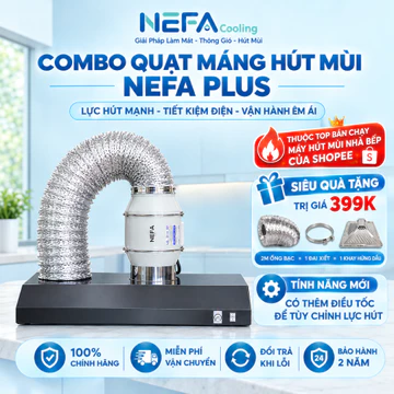 Combo Quạt Thông Gió Hút Mùi Nefa Và Máng Hút Mùi Bếp Sơn Tĩnh Điện Hút Sạch Mùi Thức Ăn, Dầu Mỡ, Khói Nhanh Chóng