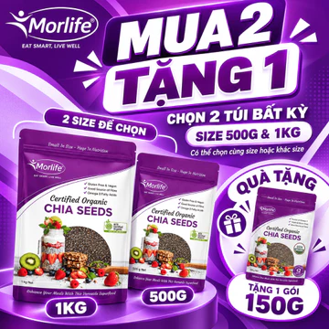 [MUA 2 TẶNG 1] Hạt Chia Hữu Cơ Morlife Certified Organic Chia Seeds (150g - 1000g) - Giàu Omega 3 Chất Xơ, Hạt To Đều