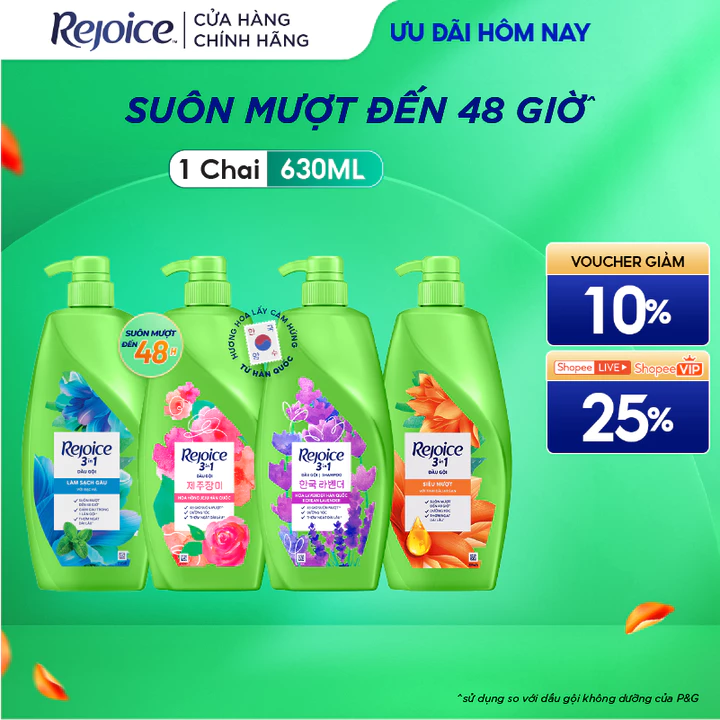 [LS] Dầu Gội REJOICE Siêu Mượt / Hoa Hồng Jeju/ Giảm Ngứa Da Đầu - Chai 630ML