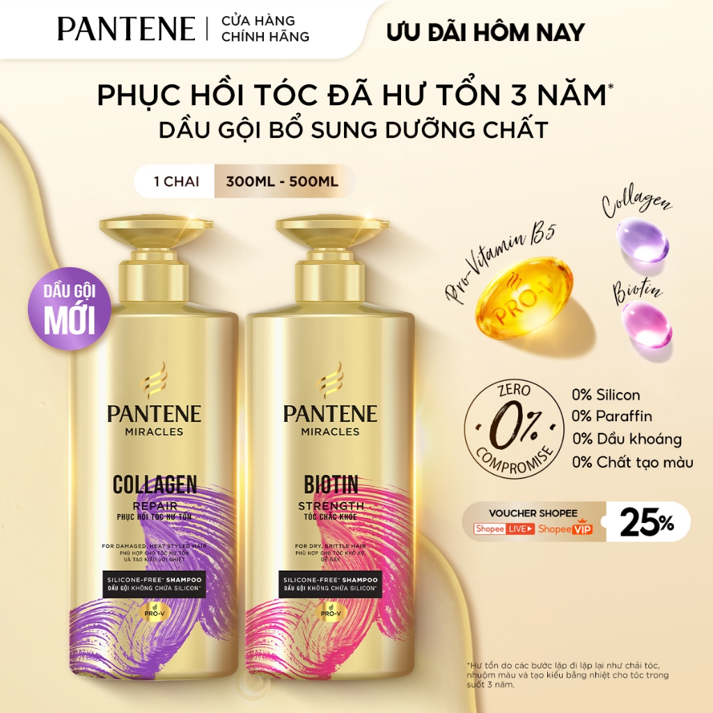[LS] Dầu Gội PANTENE MIRACLES 0% Silicon & Bổ Sung Dưỡng Chất Cho Tóc Chắc Khỏe/ Phục Hồi Hư Tổn - Chai 300ML/500ML | BigBuy360 - bigbuy360.vn
