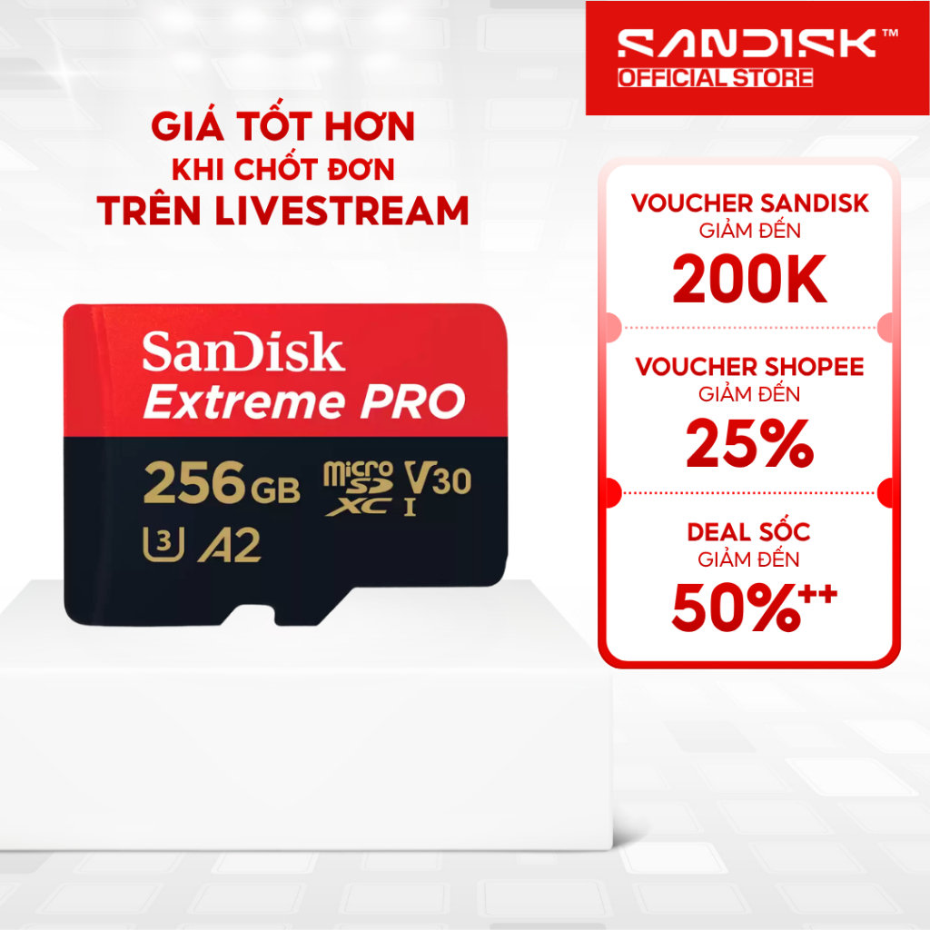 Thẻ nhớ MicroSDXC Sandisk Extreme Pro 32GB 64GB 128GB 256GB V30 U3 UHS-I upto 200MB/s BH trọn đời