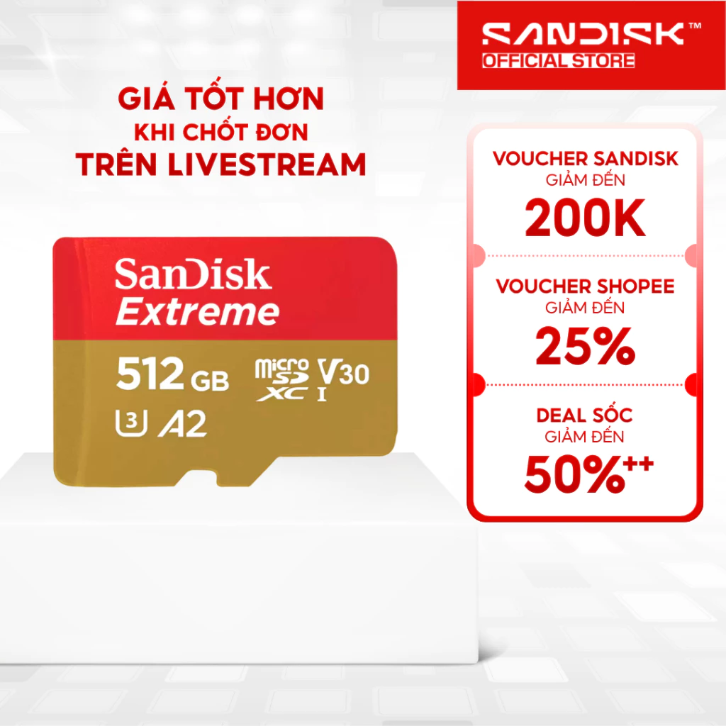 Thẻ nhớ MicroSDXC SanDisk Extreme 64GB /128GB/256GB/ 512GB A2 C10 U3 V30 UHS-I upto 190MB/s SDSQXAH - Bảo hành trọn đời