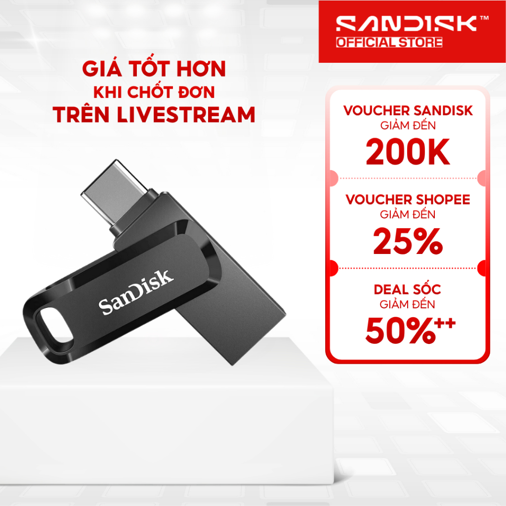 USB 3.2 OTG Sandisk Ultra Dual Drive Go Type-C SDDDC3-G46 64GB/128GB/256GB/512GB 400MB/s BH 5 năm