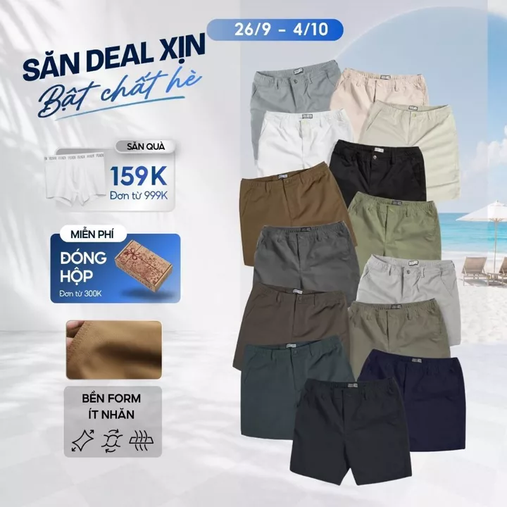 Quần Short Kaki Nam Basic Sleek Vải Kaki Cá Sấu Lưng Chun, Co Giãn Thoải Mái, Trẻ Trung - FEAER