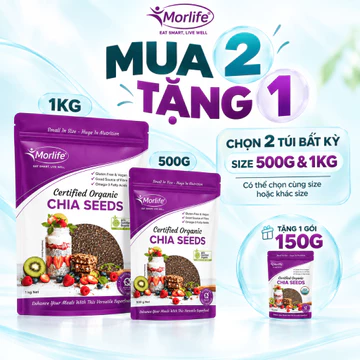 [MUA 2 TẶNG 1] Hạt Chia Hữu Cơ Morlife Úc (150g - 1000g) - Hạt Chia Đen Chuẩn Organic Giúp Giữ Dáng, Đẹp Da