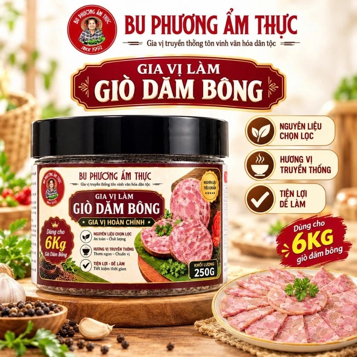 Gia Vị Làm Giò Dăm Bông 250G (Dùng Cho 6Kg Giò) - Thương Hiệu Bu Phương Ẩm Thực (Chuẩn Vị Đậm Đà)