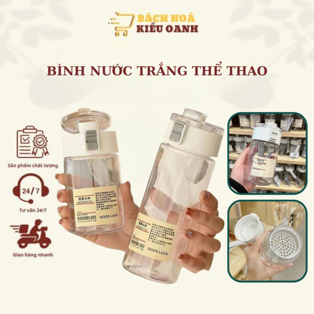 Bình Nước Bằng Nhựa trong suốt 350ml / 550ml / 800ml Trong Suốt Cho Học Sinh / Văn Phòng - Bách Hóa Kiều Oanh