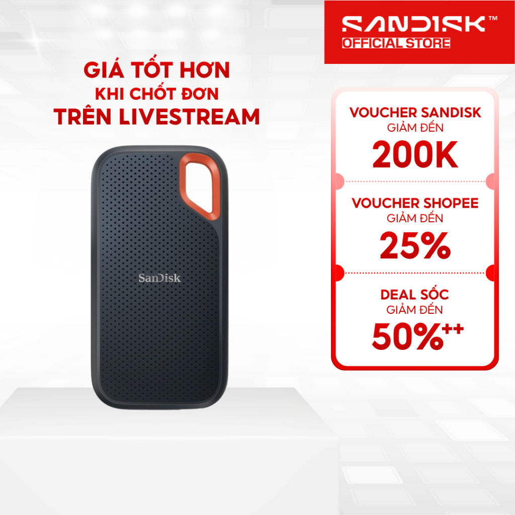 Ổ cứng di động SSD Sandisk Extreme Portable SDSSDE61-G25 500GB/1TB/2TB/4TB V2 E61 upto 1050/1000 MB/s BH 5 năm