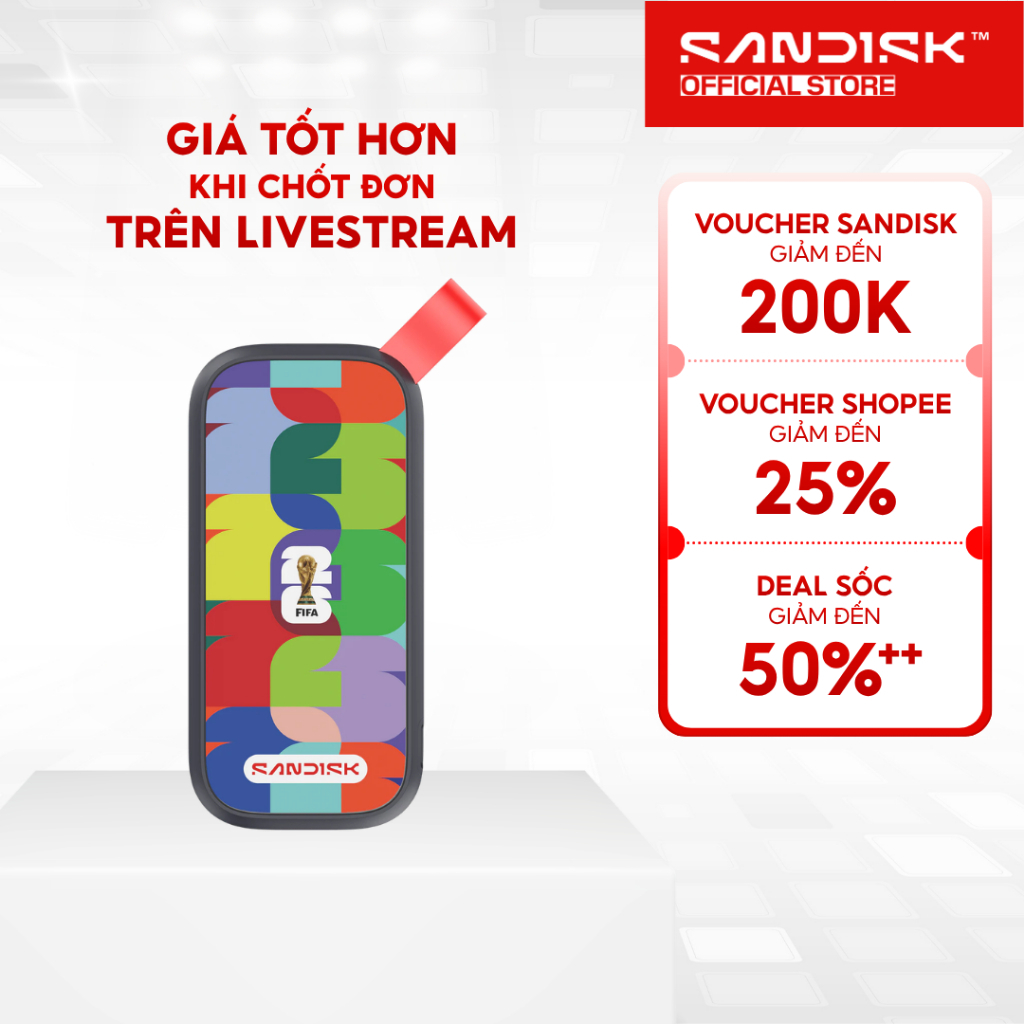 Ổ cứng di động SSD Sandisk Externa FIFA 1TB E30F 800MB/s SDSSDE30F-1T00-G25 màu vàng - Bảo hành 3 năm