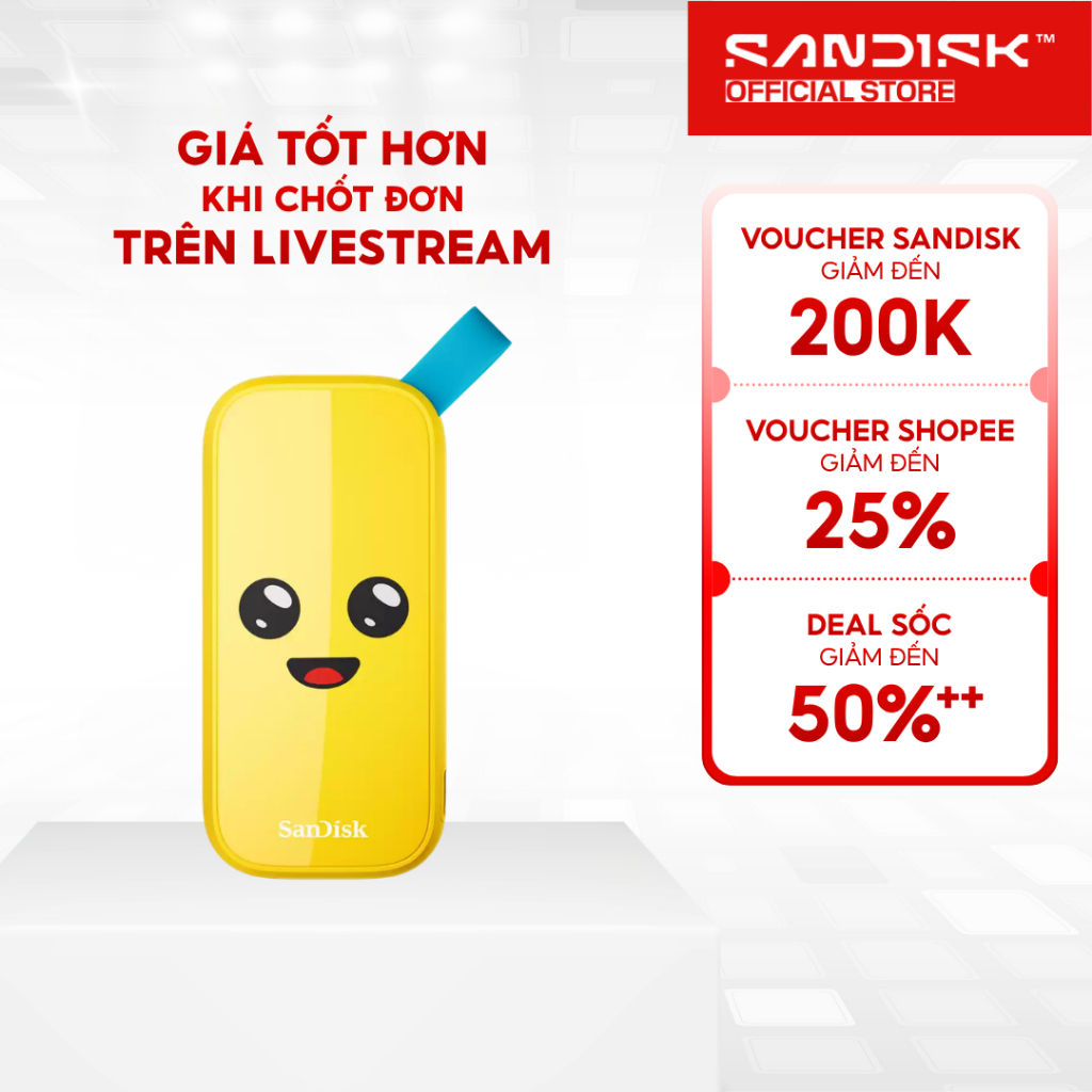 Ổ cứng di động SSD Sandisk Fortnite® Portable Peely™ Edition ‎SDSSDE30-G25F 1TB / 2TB E30 800MB/s