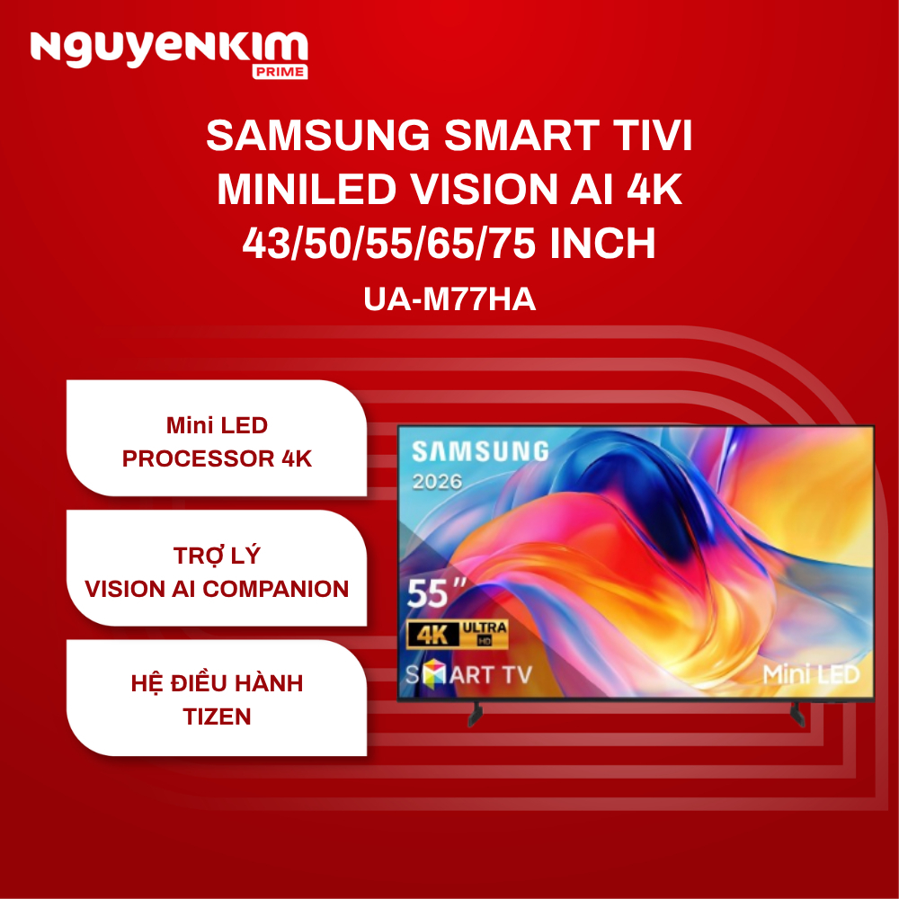 [Phí Lắp đặt 0Đ HN HCM] Smart Tivi MiniLED Samsung Vision AI 4K 43/50/55/65/75 inch UA55M77HA/ UA65M77HA