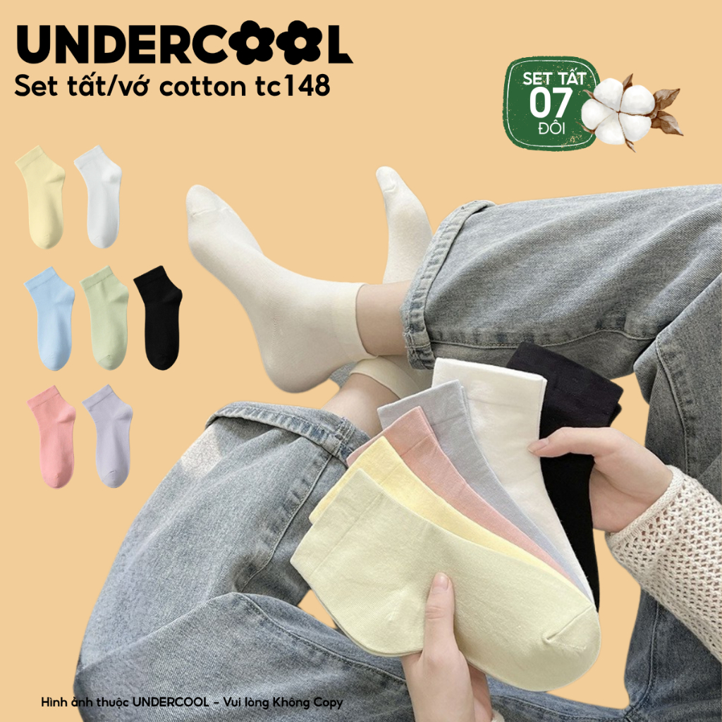 Set 7 Đôi Tất Vớ Cổ Ngắn Nữ UNDERCOOL Chất Cotton Trơn Mềm Mịn Thoáng Khí Chống Hằn Chân Nhiều Màu Mã TC148-CB7