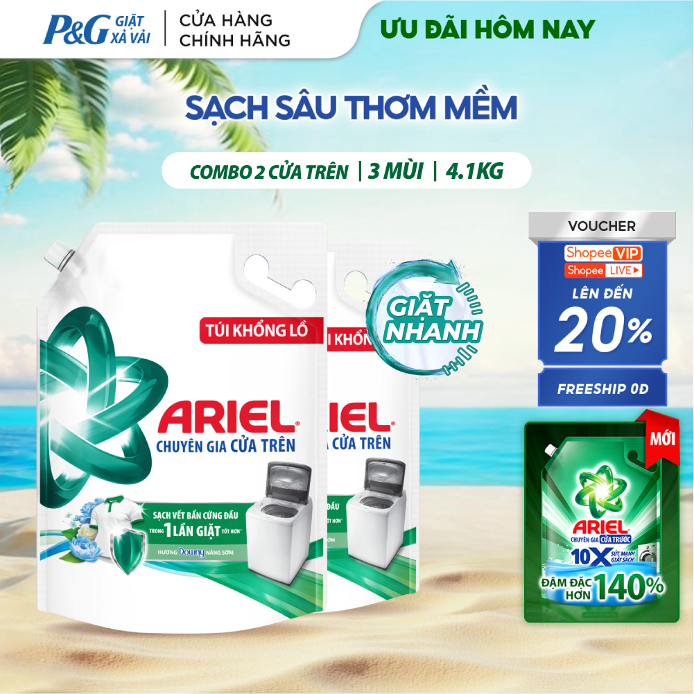 [V] Combo 2 Nước Giặt ARIEL Chuyên Gia Cửa Trên Ngăn Lem Màu Hương Downy Nắng Sớm/ Nước Hoa/ Oải Hương Túi 4.1KGx2