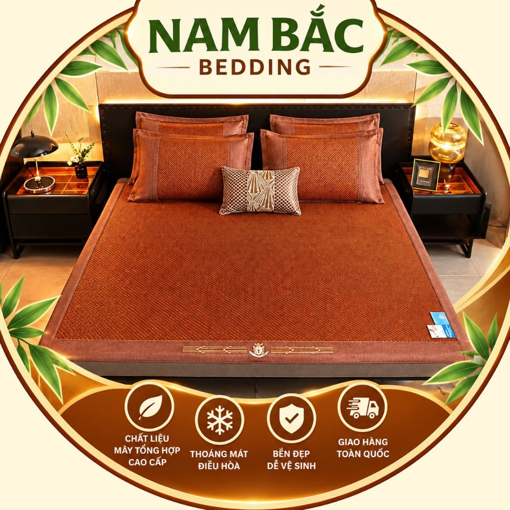 Chiếu Mây Điều Hoà Cuộn Gấp Gọn NAM BẮC BEDDING - Mát Lạnh, Không mùi, Không Gãy, Có Lớp Đệm, Viền Vải, Dễ Vệ Sinh