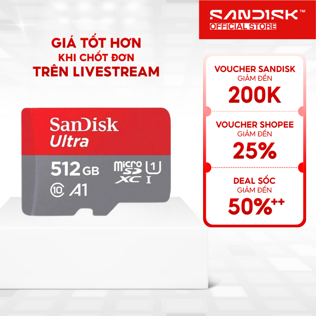 Thẻ nhớ MicroSDXC SanDisk 64GB / 128GB / 256GB / 512GB Ultra A1 C10 U1 UHS-I up to 150MB/s Bảo hành 7 năm