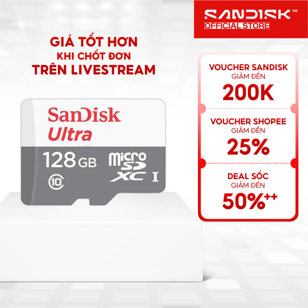Thẻ nhớ MicroSDHC MicroSDxC Sandisk Ultra 16GB/32GB/64GB/128GB Class 10 upto 100MB/s Bảo hành 7 năm