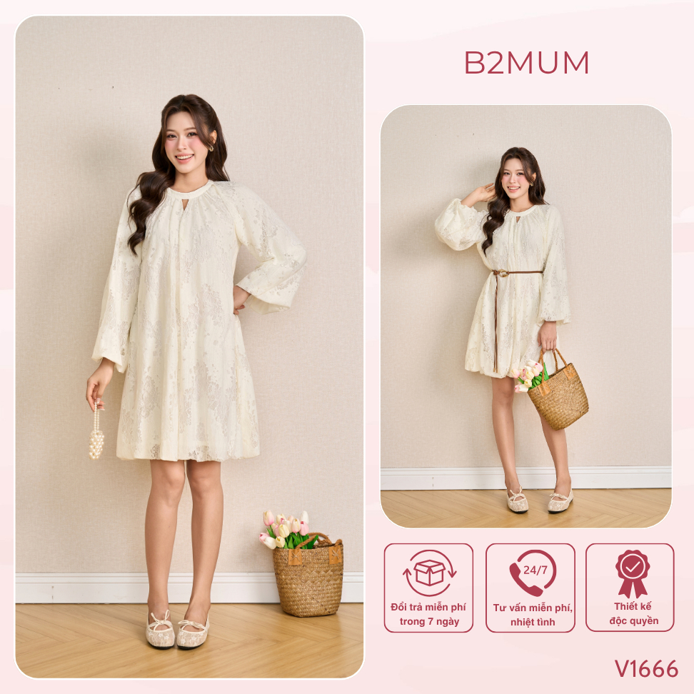 Váy Bầu Ren Kem Dáng Bí – Trẻ Trung, Mềm Nhẹ, Nữ Tính, Mặc Trước Và Sau Sinh Rosie Dress V1666 By B2MUM