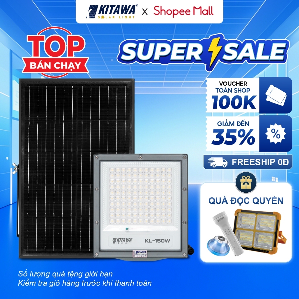 Đèn Pha Chống Chói Năng Lượng Mặt Trời 150W Vỏ Nhôm Đúc Nguyên Khối Chắc Chắn, Sáng Liên Tục 12h