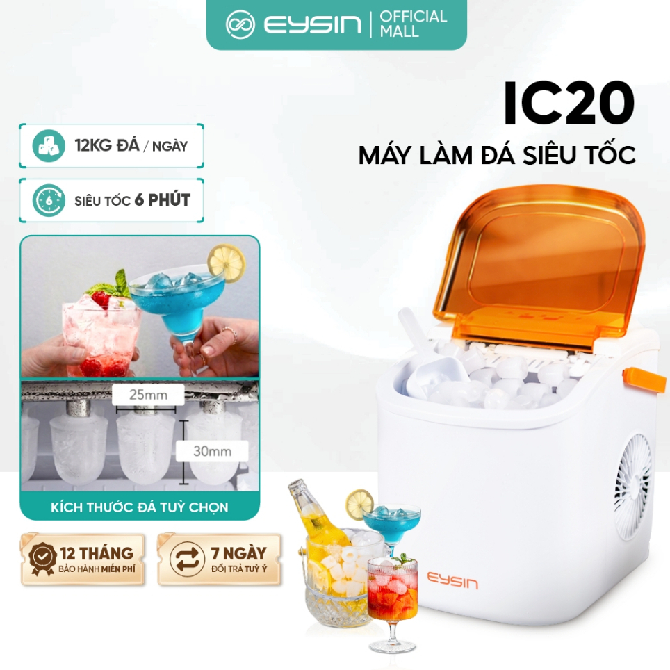[K] Máy làm đá viên EYSIN IC20, Có quai xách, Nhỏ gọn, Tiết kiệm điện, 9 viên trong 6 phút