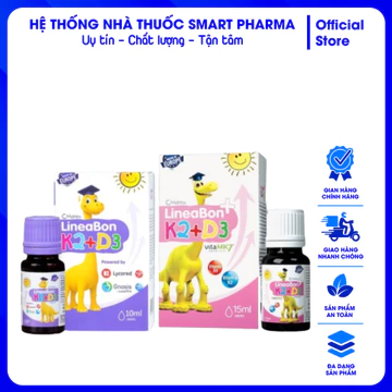 LineaBon K2+D3 Tím 10ml & Hồng Plus 15ml – Vitamin D3 400IU + K2 MK7 22,5mcg – Nhỏ Giọt Hỗ Trợ Hấp Thu Canxi