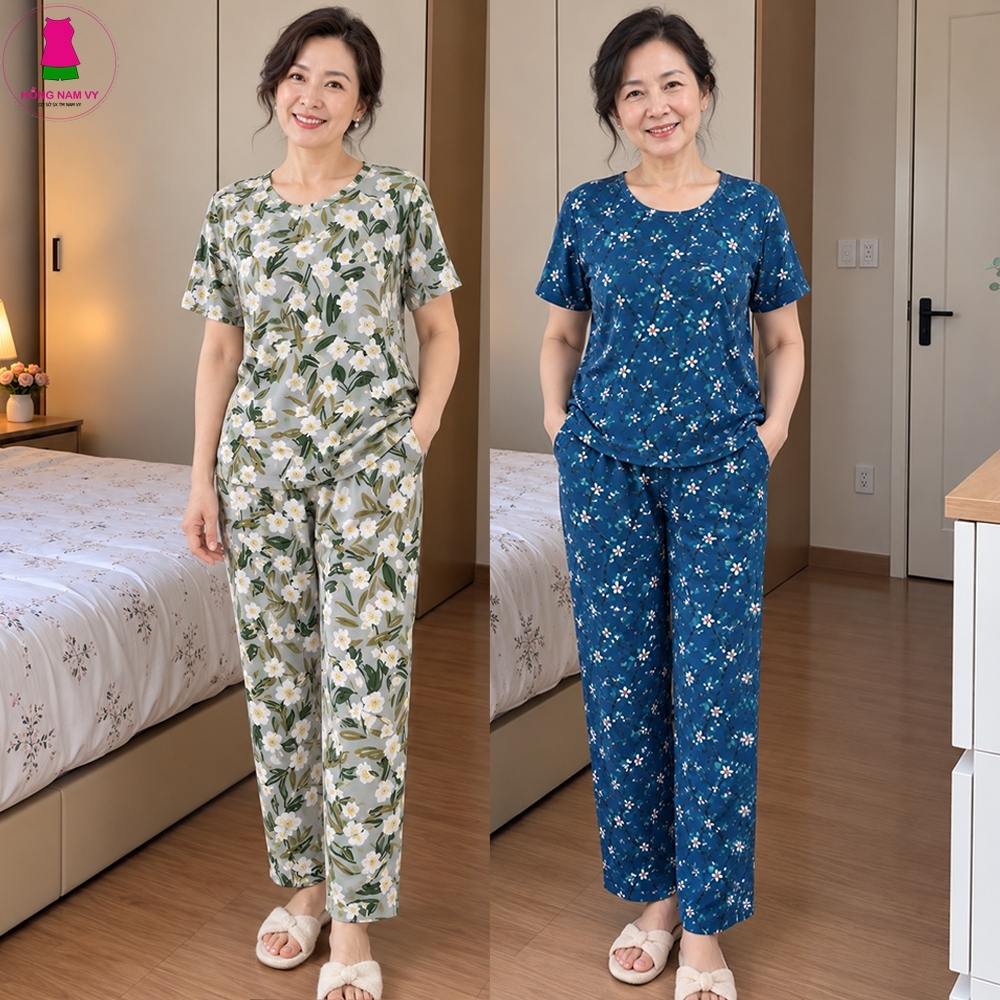 Đồ bộ trung niên tole lanh 2 da tay ngắn quần dài 47-75kg loại tốt