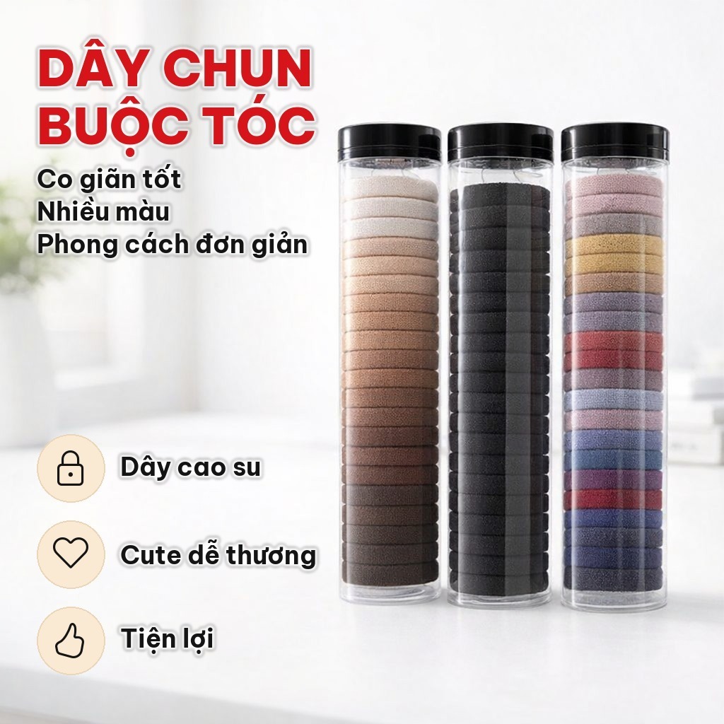 (COMBO 5), Hộp 20 Cái Dây Chun Buộc Tóc Nhiều Màu, Dây Cột Tóc Co Giãn Tốt, Cao Su Dẻo, Phụ Kiện Cho Nữ