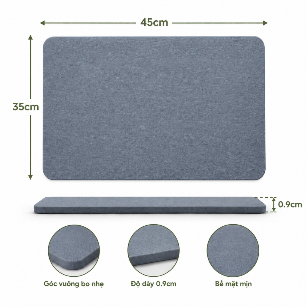 Thảm Lau Chân Cao Cấp Diatomite DURAHOME 45x35cm - Tham Đá Lau Chân Siêu Thấm Nước, Kháng Khuẩn, Chống Trơn Trượt | BigBuy360 - bigbuy360.vn