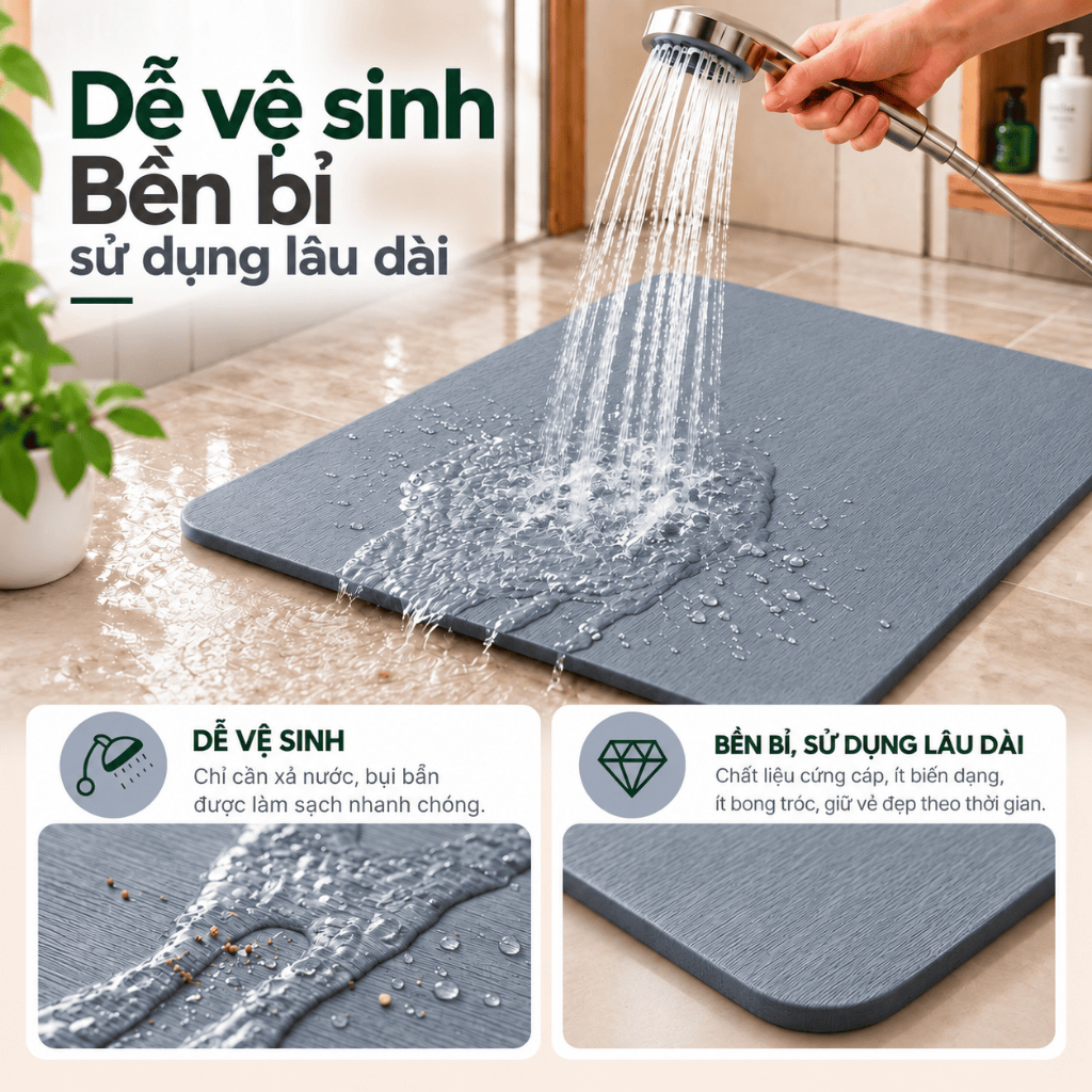 Thảm Lau Chân Cao Cấp Diatomite DURAHOME 45x35cm - Tham Đá Lau Chân Siêu Thấm Nước, Kháng Khuẩn, Chống Trơn Trượt | BigBuy360 - bigbuy360.vn
