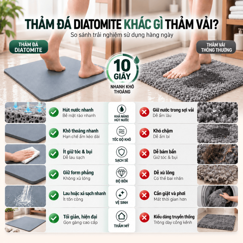 Thảm Lau Chân Cao Cấp Diatomite DURAHOME 45x35cm - Tham Đá Lau Chân Siêu Thấm Nước, Kháng Khuẩn, Chống Trơn Trượt | BigBuy360 - bigbuy360.vn