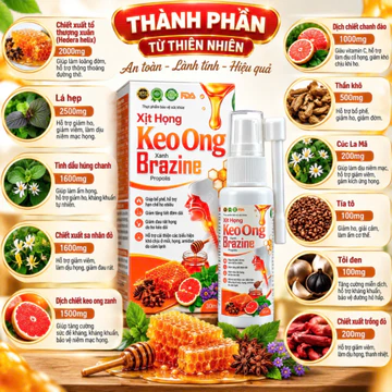 Xịt Họng Keo Ong Brazine Propolis 30ml – Chăm Sóc Họng Gọn Nhẹ Mỗi Ngày